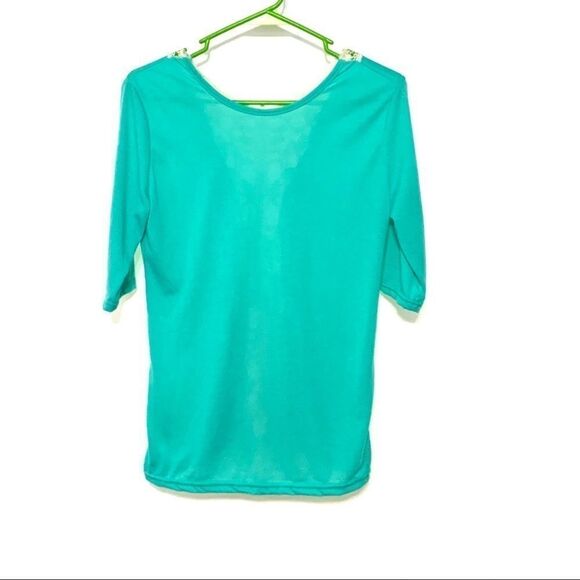Green blue short sleeve lace back medium - Picture 1 of 4